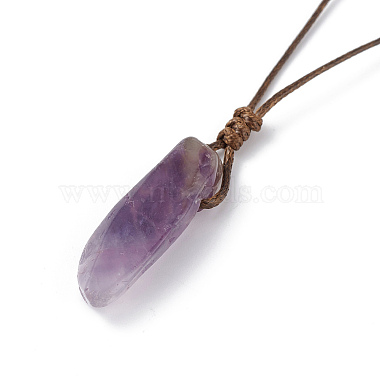Natural Amethyst Nugget Pendant Necklace with Waxed Cord for Women(NJEW-F306-01B)-3