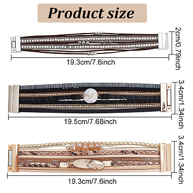 3Pcs 3 Style PU Leather Multi-strand Bracelets Set(BJEW-AN0001-04)-2