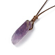 Natural Amethyst Nugget Pendant Necklace with Waxed Cord for Women(NJEW-F306-01B)-3