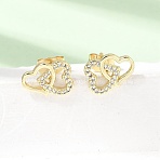 Brass Micro Pave Cubic Zirconia Stud Earrings, Double Heart, Golden, 9x12mm(KK-CBA5B62-01A-G)