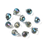 Electroplate Glass Beads, Rainbow Plated, Faceted, Teardrop, Teal, 8x6mm, Hole: 1mm(EGLA-C008-01A-FR02)