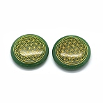 Natural Green Aventurine Pendants, Golden Plated Flower, Flat Round, Seed of Life/Sacred Geometry, 39x8mm, Hole: 1.2mm(G-O175-36C)