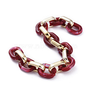 Handmade CCB Plastic Cable Chains, with Acrylic Linking Rings, Golden, Dark Red, Links: 19x12x4.8mm and 19x14.5x4.5mm, 39.37 inch(1m)/strand(AJEW-JB00645-02)