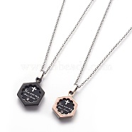304 Stainless Steel Pendant Necklaces, with Cubic Zirconia, Hexagon with Word, Mixed Color, 20.07 inch(51cm)(STAS-I099-19)