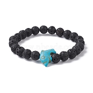 Natural Lava Rock & Synthetic Turquoise Dolphin Beaded Stretch Bracelets, Inner Diameter: 2-1/4 inch(5.8cm)(BJEW-JB09826-01)