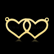 201 Stainless Steel Connector Charms, Hollow Double Hearts, Real 18K Gold Plated, 13x26.5x1mm, Hole: 1.4mm(STAS-N090-LA869-2)