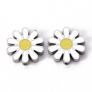 304 Stainless Steel Enamel Beads, Daisy, White, Stainless Steel Color, 17x17x3.5mm, Hole: 1.6mm(X-STAS-T052-15P)