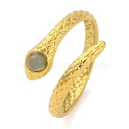 Golden 304 Stainless Steel Open Cuff Rings, with Resin, Jewely for Women, Snake, Gainsboro, Inner Diameter: 17.5mm(RJEW-K261-04G-02)