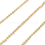 Brass Ball Chains, with Enamel, Soldered, with Spool, Real 18K Gold PlatedPlated, Pink, 2.5x2mm(CHC-C007-02G-07)