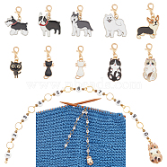 BENECREAT 1 Set Acrylic Number Bead Knitting Row Counter Chains & Alloy Enamel Dog & Cat Charm Locking Stitch Markers, Mixed Color, Chain: 16cm, 1pc/set, Marker: 3.3~3.8cm, 10pcs/set(HJEW-BC0001-36)