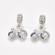 Alloy European Dangle Charms, with Rhinestone, Large Hole Pendants, Bicycle, Platinum, Colorful, 24mm, Hole: 4.5mm(MPDL-S066-080)