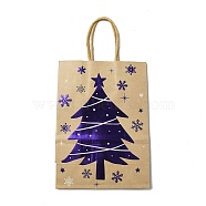 Christmas Theme Blue Printed Kraft Paper Tote Bags with Handles, Rectangle Heavy Duty Storage Shopping Bags, Christmas Tree, 20.7x15x8.2cm(ABAG-B006-04B)