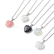 5Pcs 5 Style Natural & Synthetic Mixed Gemstone Heart Pendant Necklace Set, Brass Wire Wrap Jewelry for Women, Platinum, 16.34 inch(41.5cm), 1Pc/style(NJEW-JN04042)