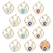 Nbeads 12Pcs 6 Colors Rack Plating Alloy Enamel Pendants, Cadmium Free & Nickel Free & Lead Free, Oval with Eye, Light Gold, Mixed Color, 36x32x3mm, Hole: 1.8mm, 2pcs/color(ENAM-NB0001-68)