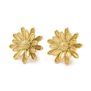 304 Stainless Steel Stud Earrings for Women, Flower, Real 14K Gold Plated, 24x24mm(EJEW-G364-06G)
