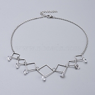 304 Stainless Steel Necklaces, with Cubic Zirconia Charms, Rhombus Linking Rings, Cable Chains & Lobster Claw Clasps, Stainless Steel Color, 16.34 inch(41.5cm)(NJEW-JN02685-01)