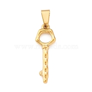 Ion Plating(IP) 304 Stainless Steel Pendants, Key Charm, Golden, 35x11.5x3mm, Hole: 4x8mm(STAS-F288-15G)