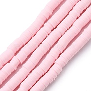 Handmade Polymer Clay Beads Strands, for DIY Jewelry Crafts Supplies, Heishi Beads, Disc/Flat Round, Pink, 8x0.5mm, Hole: 2mm, about 350pcs/strand, 15.75''(40cm)(CLAY-R089-8mm-Q033)