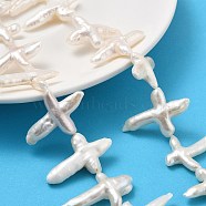 Natural Baroque Keshi Pearl Beads Strands, Cultured Freshwater Pearl, Cross, Antique White, 23~37x14~26.5x5.5~8.5mm, Hole: 0.7mm, about 19~22pcs/strand, 15.08~15.55 inch(38.3~39.5cm)(PEAR-P064-16A-01A)