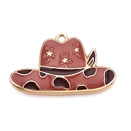 Rack Plating Alloy Enamel Pendants, Cadmium Free & Nickel Free & Lead Free, Light Gold, Cowboy Hat Charm, Coconut Brown, 21x34x3.5mm, Hole: 1.8mm(ENAM-N056-381KCG-02)