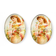 Glass Cabochons, with European Style Pattern, Oval, Gold, 25x18x6mm(GGLA-T004-01-R)