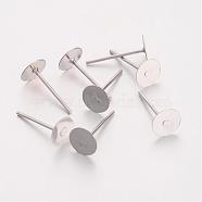 Iron Stud Earring Findings, Lead Free & Nickel Free, Platinum, 11x0.8mm, Tray: 6mm(EC013-P-FF)