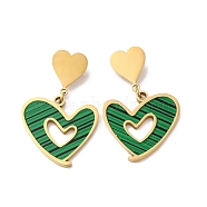 Acrylic Hollow Heart Dangle Stud Earrings, 304 Stainless Steel Drop Earrings, Golden, 40x25mm(EJEW-E293-06G)