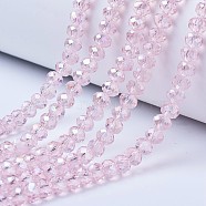 Electroplate Glass Beads Strands, AB Color Plated, Faceted, Rondelle, Pink, 8x6mm, Hole: 1mm, about 72pcs/strand, 16.14 inch(41cm)(X-EGLA-A034-T8mm-B12)