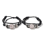 Natural Natural Rose Quartz Multi-strand Bracelets, Adjustable PU Leather Braided Cord Bracelets for Unisex, Inner Diameter: 2-3/8~2-7/8 inch(5.9~7.3cm)(BJEW-Q337-01E)