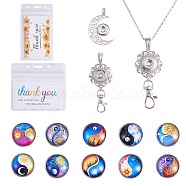 DIY Interchangable Pendant ID Card Holder Necklace Making Kit, Including Glass Snap Cabochon, Crescent Moon Alloy Snap Base Settings, 304 Stainless Steel Cable Chains Necklaces, Yin Yang Pattern, Snap Base Pendant: 55x44x5mm, Hole: 4x7mm(DIY-SZ0009-82B)