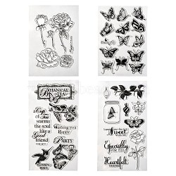 8 Sheets 4 Styles Clear Silicone Stamps, for DIY Scrapbooking, Photo Album Decorative, Cards Making, Bird & Flower & Leaf & Word, Butterfly Pattern, 16x11x0.3cm, 2 sheets/style(DIY-CJ0002-11)