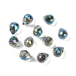 Electroplate Glass Beads, Rainbow Plated, Faceted, Teardrop, Teal, 8x6mm, Hole: 1mm(EGLA-C008-01A-FR02)