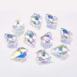 Faceted Glass Rhinestone Charms, Imitation Austrian Crystal, Leaf, Crystal AB, 11.5x16.5x5.5mm, Hole: 1mm(X-RGLA-F052-001AB)