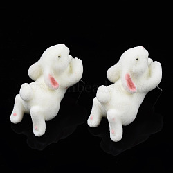 Resin Rabbit Stud Earrings with 925 Sterling Silver Pins, Flocky Animal Earrings for Women, Pink, 34.5x17mm, Pin: 0.7mm(EJEW-N051-01)