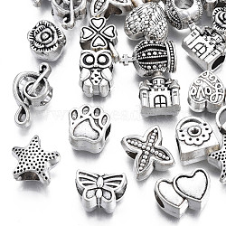 Tibetan Style Alloy European Beads, Cadmium Free & Lead Free, Large Hole Beads, Mixed Shapes, Antique Silver, 9~18x8.5~13.5x6.5~9.5mm, Hole: 4.5~5mm(PALLOY-N168-006)