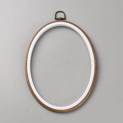 PP & PVC Plastic Imitation Wood Cross Stitch Embroidery Hoops, with Alloy Hanging Ring, Sewing Tools Accessory, Oval, 269mm, pendant: 235x176x9mm(DIY-WH20055-058B-03)