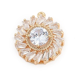 Brass Pendants, Flat Round Charms, with Glass, Real 18K Gold Plated, 20.5x18x6.5mm, Hole: 1.4mm(KK-Q026-03G)