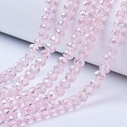 Electroplate Glass Beads Strands, AB Color Plated, Faceted, Rondelle, Pink, 8x6mm, Hole: 1mm, about 72pcs/strand, 16.14 inch(41cm)(X-EGLA-A034-T8mm-B12)