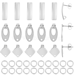 DIY Rhombus/Oval/Rectangle Stainless Steel Stud Earring Making Kit, Stainless Steel Color, 5~21x5~13.5x0.8~3.5mm, Hole: 1~3.4mm, Pin: 0.7~0.8mm(DIY-BBC0002-01)