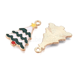 Christmas Theme Alloy Enamel Pendants, Cadmium Free & Lead Free, Light Gold, Christmas Tree, 24x16x1.5mm, Hole: 1.8mm(ENAM-T020-10I)