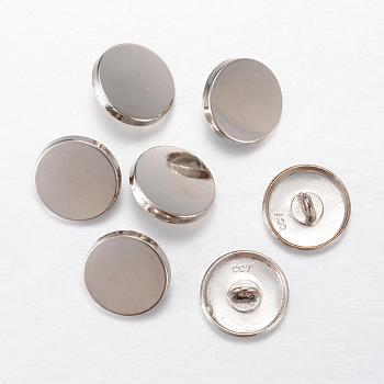 Alloy Shank Buttons, 1-Hole, Flat Round, Platinum, 15x7mm, Hole: 2mm