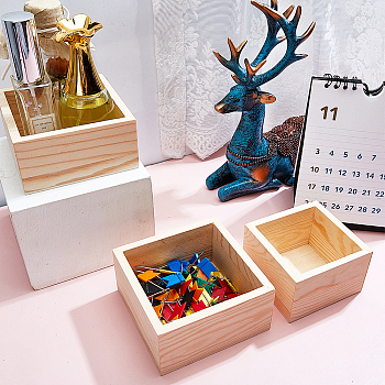 Wooden Storage Box, without Box Cover, Square, BurlyWood, 7.85~9.95x7.9~10.05x4.85~5.05cm, Inner: 6.35~8.55x6.45~8.65cm, 4pcs/set