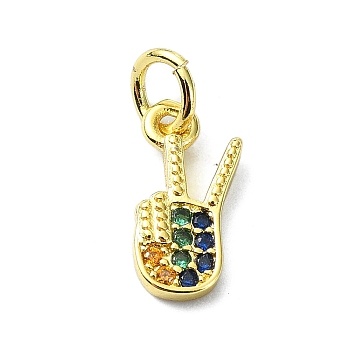 Brass Micro Pave Cubic Zirconia Pendants, with Jump Ring, Real 18K Gold Plated, Guitar Charm, Colorful, 12.5x6.5x2mm, Hole: 3mm