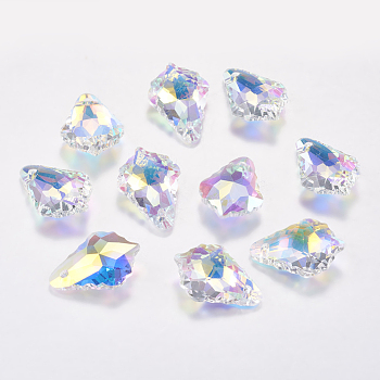 Faceted Glass Rhinestone Charms, Imitation Austrian Crystal, Leaf, Crystal AB, 11.5x16.5x5.5mm, Hole: 1mm