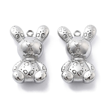 Anti-Tarnish 304 Stainless Steel Pendants, Rabbit Charm, Stainless Steel Color, 21x13x7mm, Hole: 1.6mm