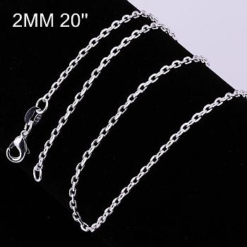 Brass Cable Chain Fine Necklaces, with Lobster Claw Clasps, Silver Color Plated, 20 inch, 2mm