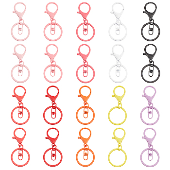 PandaHall Elite 40Pcs 10 Colors Baking Painted Zinc Alloy Swivel Keychain Clasp Findings, Mixed Color, 69~70mm, 4pcs/color