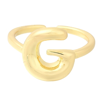 Rack Plating Brass Open Cuff Rings, Long-Lasting Plated, Letter, Letter G, 14mm