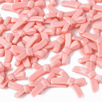 Opaque Acrylic Beads, Bowknot, Salmon, 20x34x5.5mm, Hole: 1.8mm, about 435pcs/500g