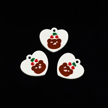 Alloy Spray Painted Enamel Pendants, Cadmium Free & Lead Free, Heart with Bear, Coconut Brown, 15x16x1.5mm, Hole: 1.4mm